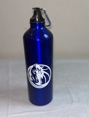 Metallic Blue Aluminum Water Bottle with White Horse Emblem - Unbranded